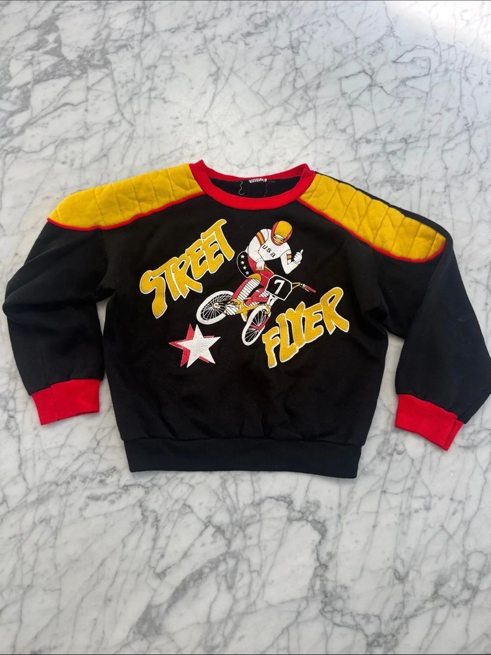 Vintage Street Flyer Motocross BMX Sweatshirt Sz 4/5 USA Black Yellow Red